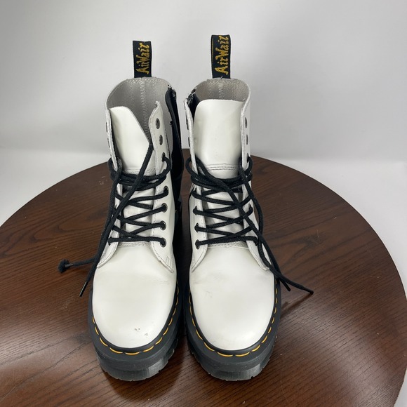 Dr. Martens Jadon Boots Women's 6 White Smooth Leather Platforms Combat Shoes M5 - Picture 10 of 16